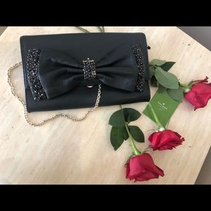 Kate spade black clutch handbag with gold chain